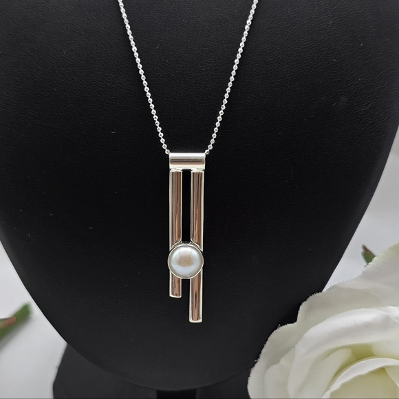 ❤️ EDGY PEARL STERLIBG SILVER NECKLACE - Picture 8 of 8